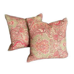 Ralph Lauren Paisley Red Green 20x20 Feather Fill Throw Pillows Set of TWO, NWT